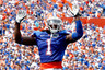GAINESVILLE FL - SEPTEMBER 04:  Janoris Jenkins #1 of the Florida Gators celebrates after a defensive stand against the Miami University RedHawks at Ben Hill Griffin Stadium on September 4 2010 in Gainesville Florida.  (Photo by Sam Greenwood/Getty Images)