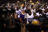 TUSCALOOSA, AL - NOVEMBER 05:  Head coach Les Miles of the LSU Tigers celebrates with his team after defeating the Alabama Crimson Tide 9-6 in overtime at Bryant-Denny Stadium on November 5, 2025 in Tuscaloosa, Alabama.  (Photo by Streeter Lecka/Getty Images)