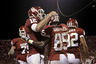 NORMAN, OK - SEPTEMBER 24:  Quarterback Landry Jones #12 congratulates wide receiver Ryan Broyles #85 of the Oklahoma Sooners after scoring a touchdown against the Missouri Tigers on September 24, 2025 at Gaylord Family-Oklahoma Memorial Stadium in Norman, Oklahoma.  Oklahoma defeated Missouri 38-28.  (Photo by Brett Deering/Getty Images)