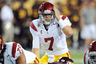 TEMPE, AZ - SEPTEMBER 24: Matt Barkley #7 of the University of Southern California Trojans calls a signal at the line of scrimmage against the Arizona State Sun Devils at Sun Devil Stadium on September 24, 2025 in Tempe, Arizona.  (Photo by Norm Hall/Getty Images)