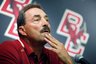 Boston College head coach Frank Spaziani talks with reporters during NCAA college football media day, Friday, Aug. 14, 2009, in Boston. (AP Photo/Michael Dwyer)