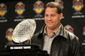 SCOTTSDALE AZ - JANUARY 11:  Head coach Gene Chizik of the Auburn Tigers poses with the Coaches trophys during a press conference for the Tostitos BCS National Championship Game at the JW Marriott Camelback Inn on January 11 2011 in Scottsdale Arizona.  (Photo by Christian Petersen/Getty Images)